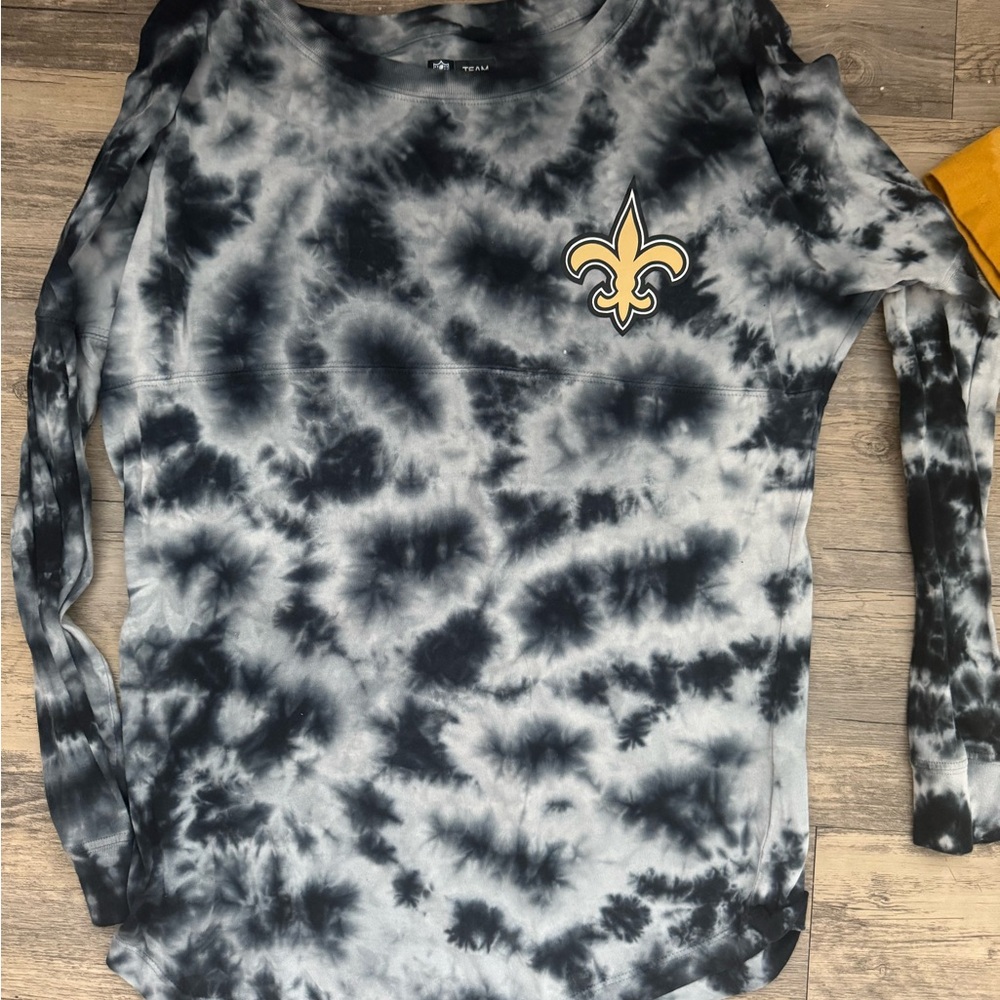NFL New Orleans Saints Black and Gray Tie-Dye Long Sleeve Tee